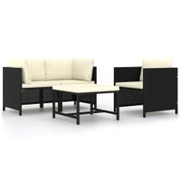 4-delige Loungeset met kussens poly rattan zwart - thumbnail