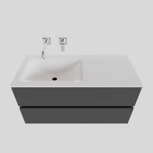 Badkamermeubel Solid Surface BWS Oslo 100x46 cm Links Mat Antraciet (zonder kraangaten)