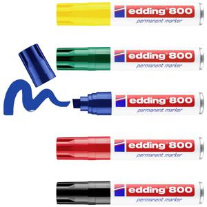 Edding 800 permanente marker Beitelvormige punt Zwart, Blauw, Groen, Rood, Geel 5 stuk(s)