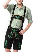Tannhauser Korte Lederhosen Otto met Bretels 100% Runderleer Zwart/Groen Echte Lederhosen Man voor Oktoberfest Heren (4XL/60)
