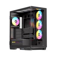 Nfortec Ursa ATX A-RGB Gaming PC, dubbel glas met scharnier, hoge prestaties, E-ATX/ATX/Micro-ATX/ITX, 4 vooraf geïnstalleerde A-RGB-ventilatoren, zwart