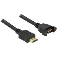 Delock 85102 HDMI-kabel HDMI Verlengkabel HDMI-A-stekker, HDMI-A-bus 1.00 m Zwart Schroefbaar, Vergulde steekcontacten - thumbnail