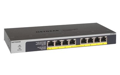 NETGEAR GS108LP Unmanaged Gigabit Ethernet (10/100/1000) Power over Ethernet (PoE) 1U Zwart, Grijs