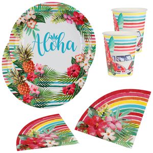 Hawaii thema feest wegwerp servies set - 20x bordjes / 20x bekers / 20x servetten