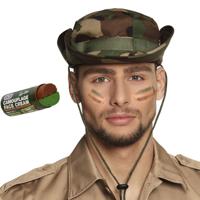 Carnaval verkleed set Army/Leger soldaten bush hoed - met camouflage schmink stift - volwassenen