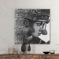 MUST Living Wandpaneel Balinese Girl Komang 100 x 100cm - Zwart, Wit