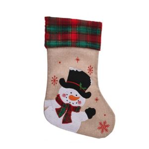 Decoratie kerstsok - met sneeuwpop - H42 cm - jute/polyester