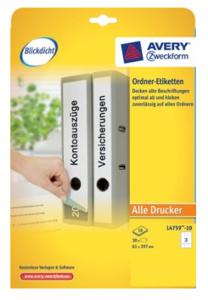 Avery-Zweckform Ordneretiketten L4759-10 61 x 297 mm Papier Wit Permanent hechtend 30 stuk(s)