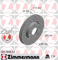 Remschijf SPORT REMSCHIJF COAT Z ZIMMERMANN, Remschijftype: Binnen geventileerd, u.a. für Hyundai, KIA