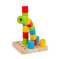 Bigjigs Toys Wobbly Peg Board - 17 stuks houten stapelspeelgoed, Montessori vroege leeractiviteit, milieuvriendelijke en educatieve geschenken voor baby's en peuters, duurzaam gemaakt, leeftijd 12+