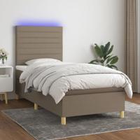vidaXL Boxspring met matras en LED stof taupe 100x200 cm, bed, boxspringbed, tweepersoonsbed, slaapmeubel, boxspring bed, bed met matras, bedframe