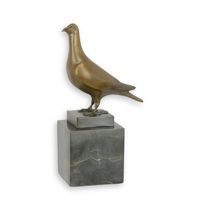 A BRONZE SCULPTURE OF AN PIGEON ON A MARBLE BASE