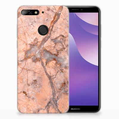 Huawei Y6 (2018) TPU Siliconen Hoesje Marmer Oranje Huawei Y6 (2018) TPU Siliconen Hoesje Marmer Oranje