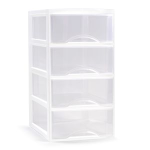 Plasticforte Ladeblokje/bureau organizer 4x lades - transparant/wit - L26 x B37 x H49 cm   -