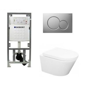 Wiesbaden Vesta toiletset Rimless 52cm inclusief UP320 toiletreservoir en softclose toiletzitting met bedieningsplaat glans verchroomd 0701131/0700519/sw65812/