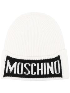 Moschino bonnet à logo en intarsia - Blanc