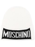 Moschino bonnet à logo en intarsia - Blanc