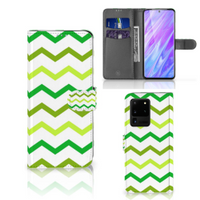 Samsung Galaxy S20 Ultra Telefoon Hoesje Zigzag Groen - thumbnail