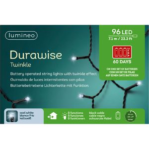 LED Durawise twinkle buitenverlichting op batterij helder wit 96 lampjes   -