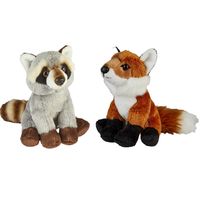 Bosdieren zachte pluche knuffels 2x stuks - Vos en Wasbeer van 15 cm - thumbnail