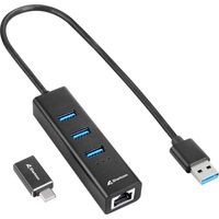 Sharkoon 3-Port USB 3.2 Gen 1 Aluminium Hub + RJ45 Ethernet Adapter dockingstation