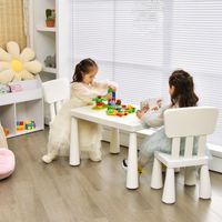 3-Delige Kinderzitgroep Kindertafelgroep Kindertafel met 2 Stoelen Kindermeubels van Kunststof Kindertafelset voor Kinderkamer (Wit)