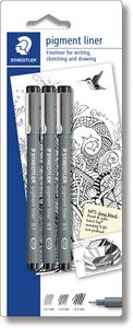 Staedtler fineliner Pigment Liner blister van 3 stuks: 0,1; 0,3 en 0,5 mm