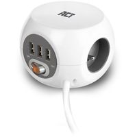 ACT Connectivity Stekkerdoos cube met 3 stopcontacten, USB-A-poorten, 1,5m (België) stekkerdoos