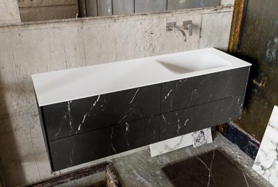 Badkamermeubel Kivi Hangend 150x47x45cm Porcelenato Black Solid Surface Wastafel Geen Kraangaten Rechts met 4 Lades