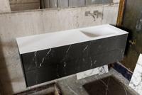 Badkamermeubel Kivi Hangend 150x47x45cm Porcelenato Black Solid Surface Wastafel Geen Kraangaten Rechts met 4 Lades