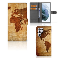 Samsung Galaxy S22 Ultra Flip Cover Wereldkaart - thumbnail