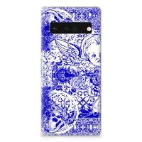 Silicone Back Case Google Pixel 6 Pro Angel Skull Blauw - thumbnail