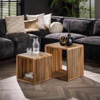 LifestyleFurn Salontafel Portia Teakhout, Set van 2 stuks - Teakhout verweerd - Vierkant - thumbnail