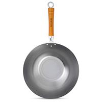 Ken Hom KH332003 Koolstofstaal Traditioneel Wok, 32cm, Classic, Niet-Inductie/Natuurlijk Patina Antiaanbaklaag/Houten Handvat, Niet Vaatwasmachinebestendig