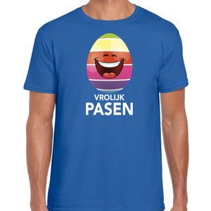 Lachend Paasei vrolijk Pasen t-shirt blauw voor heren - Paas kleding / outfit