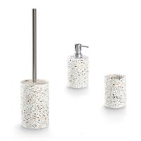 Badkamer/toilet set - 3 stuks - wit - terrazzo design - keramiek