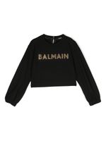 Balmain Kids t-shirt longues manches à logo strassé - Noir - thumbnail