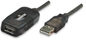 Manhattan USB-kabel USB 2.0 USB-A stekker, USB-A bus 10.00 m Zwart 150248