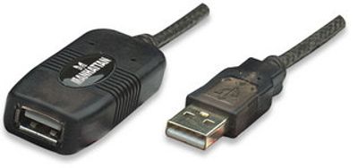 Manhattan USB-kabel USB 2.0 USB-A stekker, USB-A bus 10.00 m Zwart 150248