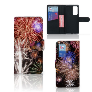 Huawei P40 Wallet Case met Pasjes Vuurwerk