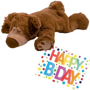 Pluche knuffel magnetron beer 32 cm met A5-size Happy Birthday wenskaart