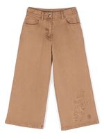 Ermanno Scervino Junior pantalon droit à broderies - Marron