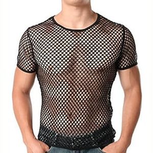 Voor heren T-shirt Mesh T-shirts voor heren Effen Strakke ronde hals Straat Vakantie Korte mouw Gat Kleding Ontwerper Basic Modern eigentijds Lightinthebox