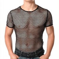 Voor heren T-shirt Mesh T-shirts voor heren Effen Strakke ronde hals Straat Vakantie Korte mouw Gat Kleding Ontwerper Basic Modern eigentijds Lightinthebox