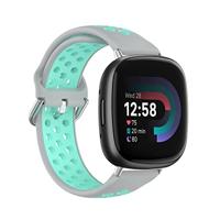 By Qubix - Compatible met Fitbit Versa 3 & 4 / Sense 1 & 2 - Sport editie - Large - Grijs + turquoise - Compatible fitbit bandje