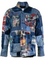 Greg Lauren chemise en jean à design patchwork - Bleu