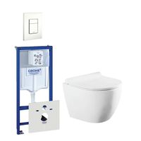 QeramiQ Salina Compact toiletset bestaande uit inbouwreservoir, compact wandcloset met toiletzitting en bedieningsplaat verticaal/horizontaal wit 0720003/0729205/sw258541/ - thumbnail