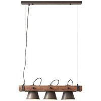 BRILLIANT lamp, Decca hanglamp 3-vlams zwart staal, 3x A60, E27, 10W, hout uit duurzame bosbouw (FSC)