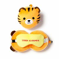 Tijger knuffel/reiskussen/slaapmasker - 2-in-1 set - voor kinderen