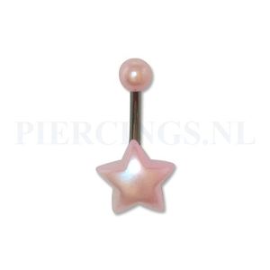 Navelpiercing parelmoer ster roze